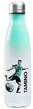 GRAZDesign Trinkflasche Kinder Mädchen & Jungen personalisiert iso & auslaufsicher, Thermosflasche Schulanfang und Kindergarten, Sport, Edelstahl 500ml mint (Fußballer)