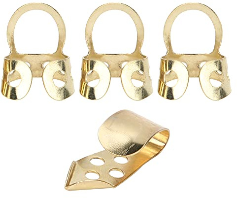 Metall Finger Plektrums, Daumen Picks Set, 4 Stück Einstellbare Finger und Daumenplektren, für Verschiedene Saiten Gitarre Banjo Harfe Bass(Gold)