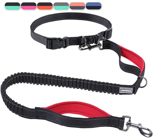 VIVAGLORY Joggingleine Hunde Bungee Hundeleine Joggen, S, Schwarz/Rot1 | Laufleine für Hunde Freihandleine mit Bauchgurt & Gepolstertem Griff für Joggen, Bungee Reflektierend Joggingleine Laufleine
