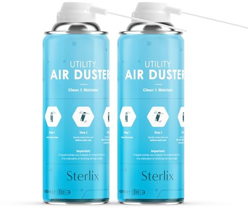 Sterlix Air Duster Can Compressed Air Spray Can Dust Cleaner PC, Keyboard, Electronic Devices & Car Cleaning Protect, 2 x 400ml, Packaging May Vary