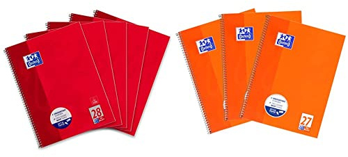 Oxford Collegeblock A4 kariert, mit Doppelrand, 80 Blatt, rot, 5 Stück & Collegeblock A4 liniert, mit Doppelrand, 80 Blatt, orange, 3 Stück