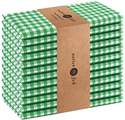 Native Fab Green Gingham Easter Cloth Napkins Set of 12-100% Cotton Mini Checkered (16x16) Spring Dinner Napkins - Soft, Absorbent Table Decor - Washable Reusable Bulk Fabric Napkins, Grass Green