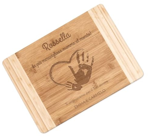 Maverton Tagliere in bambù, incisione personalizzata, eco-friendly | Battilardo perfettamente rettangolare, dimensioni 35cm x 25cm, pensiero ideale per donna, mamma meravigliosa