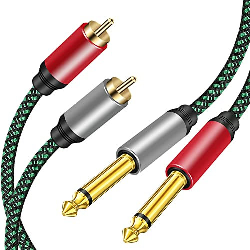 OvagYeng 2x 6,35 mm à 2RCA Câble, RCA Câble Or-Plaqué Copper Shell Robuste 2 x 6,35 mm (1/4 pouce) Mâle TS à 2 RCA Mâle Adaptateur Répartiteur Audio Stéréo RCA Câble (3M)