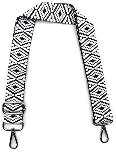 Taschengurt, Taschengurte zum Wechseln, Verstellbarer Schultergurt für Taschen Breit 3.8cm mit Silber Karabiner, Schwarz und Weiß Umhängegurt für Taschen, Schulterriemen für Damen Taschen DIY, #7
