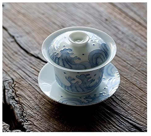 Sopera De Té De Porcelana Blanca De 145 Ml Tazón De Porcelana De Mar Grabado A Mano Con Tapa Juego De Té Para El Hogar Tazón De Té (Color : 145ml) (145ml)
