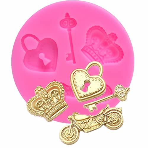 AMLOH Kuchen Fondant Silikon Form 2 Stücke Diy Backen Motorrad Schlüsselschloss Schokolade Fondantform Kuchen Dekoration Silikonform