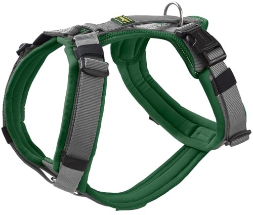 HUNTER Maldon UP Hundegeschirr | Nylon, stark reflektierend durch 3M Scotchlite, 4-Fach verstellbar, Farbe: dunkelgrün/grau, Größe: S-M