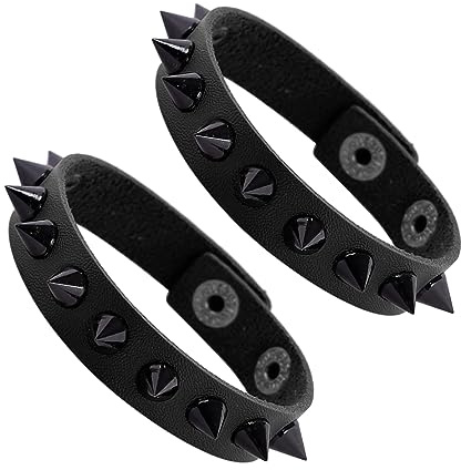 Manfnee Pulsera de piel sintética para hombre y mujer, estilo gótico, punk, rock, brazalete de cuero, con tachuelas, color negro, Cuero sintético Zinc, No es una piedra preciosa