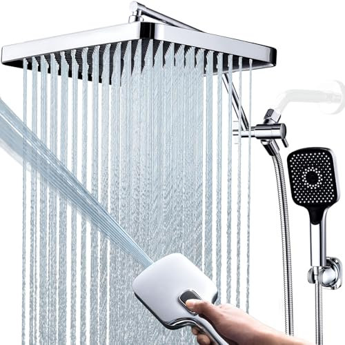 V-Frankness Shower Heads with Handheld Spray Combo, 13 Inches Rain Shower Head with 4 Mode Handheld Wand, and 13 Inches Adjustable Extension Arm, 3 Way Diverter Valve, Extra Long Hose (Chrome)