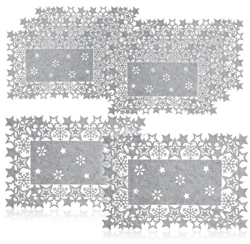 com-four® 8-teiliges Platzset Sterne - Filz-Platzmatten, abwischbar für Winter und Weihnachten - modernes Tischset aus Filz für Esszimmer und Küche (Platzset 8 Stück - Sterne - grau)