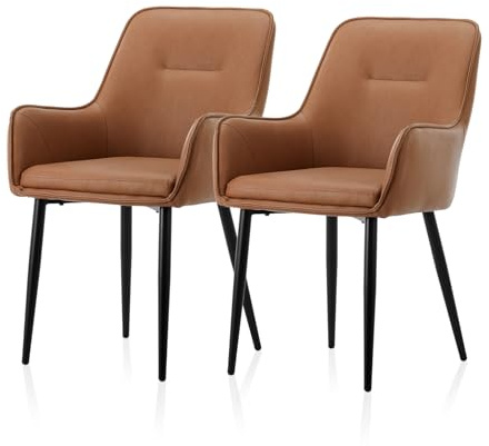 TUKAILAI Esszimmerstühle 2er Set, Küchenstühle mit Armlehne, Polsterstuhl mit Rückenlehne, Gepolsterter Sitz，Moderner Sessel für Estisch and Wohnzimmer, Braun