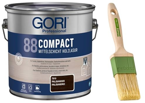 GORI 88 Premium Holzschutz Lasur 2,50 Liter, für außen + Profi Pinsel Lasur Plus 50 mm (Palisander)