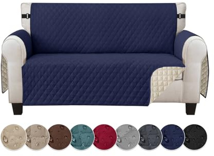 Jaotto Sofabezug 2 Sitzer wasserdichte Sofa Überzug mit Armlehnen Antirutsch Sofaschoner Sofaüberwurf Reversible Gesteppte Couch überzug für Haustiere Katzen Hunde,Marineblau