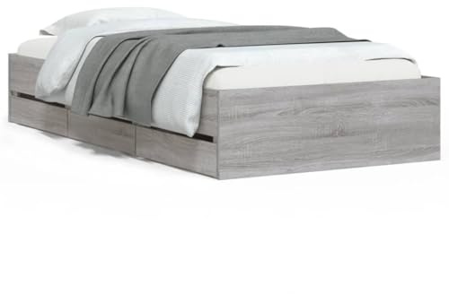ZQQLVOO Bed Frame Lattenrost Palettenbett Bodenbett Bettgestell mit Schubladen Grau Sonoma 100x200 cm Holzwerkstoff