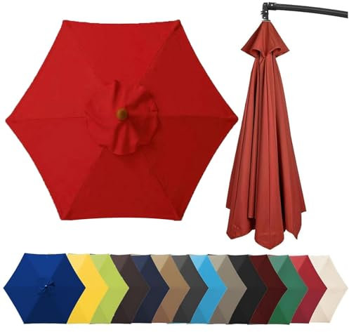 DPAOZPO Gartenschirm Ersatz-Schirmstoff, Sonnenschirm Ersatzabdeckung, Markttisch-Regenschirm 6 Arme/8 Arme, Wasserdicht Ersatz-Bezug Für Ampelschirm (Color : Red, Size : (6Rib) 3 m/118in)