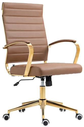 CLP Ergonomischer Bürostuhl Havanna Kunstleder I Höhenverstellbarer Schreibtischstuhl Mit Metall-Gestell In Gold-Optik I 360 Grad Drehbar Farbe Hellbraun