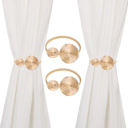 Gardinenhalter 2 Stück Vorhang Raffhalter Verstellbare Gardinenhalter Legierungsfeder für Dekoration Zuhause Cafe Büro Gardinen Raffhalter (Golden Lotusblatt)