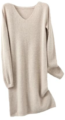 Dvbfufv Robe pull tricotée en laine mérinos pour femme, hiver, automne, col en V, robe pull épaisse longueur genou, 2, M