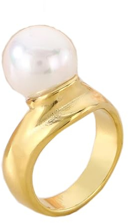 PAURO Damen Edelstahl Personalisierter Einfacher Jahrgang Perlenring Gold Größe 60 (19.1)