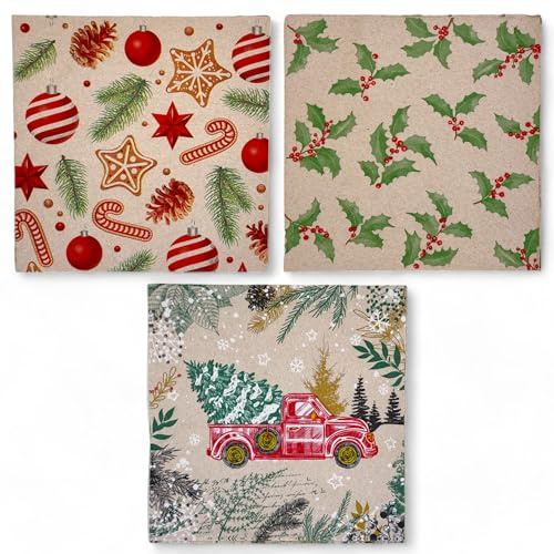 MIJOMA Motivservietten Set 48 Stück Landhausweihnacht | 33x33cm, 3-lagig, Dekorative Papierservietten für Weihnachtsfeiern, Chlorfrei, Wasserbasis Farben