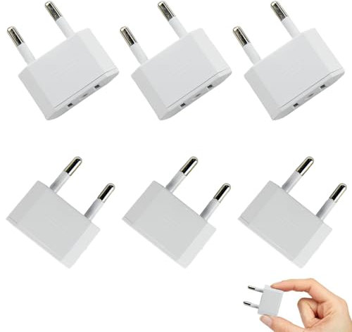 Xmart 6 Piezas Adaptador Enchufe Americano a Europeo Adaptador de Enchufe Viaje Blanco Americano a Europeo Adecuado para Alemania/Francia/Italia/España USA Europa