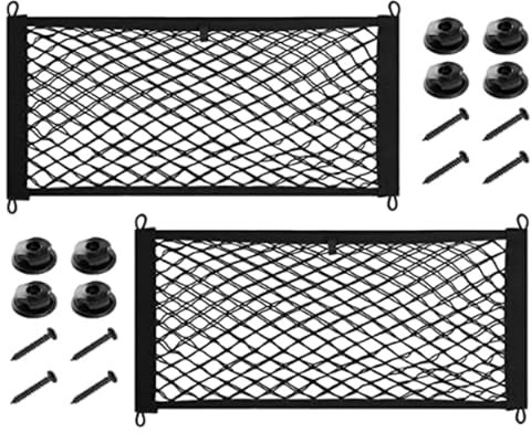 VZU 2 pezzi 45 cm x 25 cm, rete per bagagli regolabile, con 4 adattatori di fissaggio e viti, rete elastica per il bagagliaio, per SUV, auto e camion