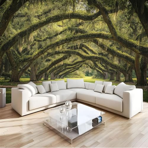 JEDTAKCT 300X210Cm Seidetapete Oak Archtapete Elegance Tapete Im Grüne Aussicht Design Tapete Wandtapete Wohnzimmer Schlafzimmer Flur Strukturtapete