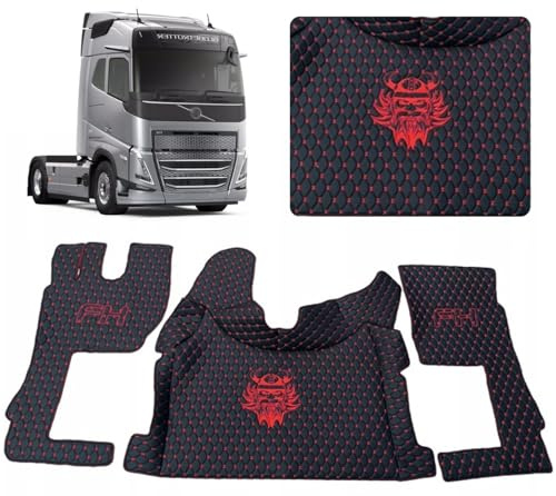 Bilmatta för lastbilsförarhytt golvmatta mattset kompatibel med Volvo FH 4 FH 5 (svart (röda trådar))