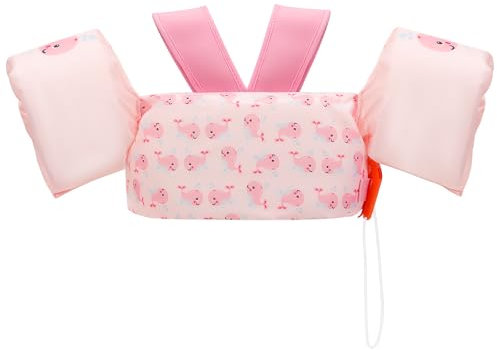 MoKo Fascia da Braccio per Bambini 20-50 lbs, Giubbotto da Nuoto a Cartoni Animati con Design a Y, Cinghie di Ssicurezza e Fischietto d'Emergenza, Balena Rosa