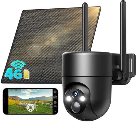SEHMUA 4G LTE Überwachungskamera Aussen mit SIM Karte, 2K HD PTZ | Kamera Solar mit PIR-Erkennung, 2-Wege-Audio, Farbige Nachtsicht, IP66,Kabellos Kamera Ohne WLAN und 355°/100° Schwenkbar