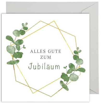WBdesignz Stilvolle Jubiläum Geburtstag Karte mit Umschlag - Schlichte Geburtstagskarte “Alles Gute zum Jubiläum” Glückwunschkarte Herzliche Jubiläumskarte Happy Birthday Karte (XXL 22 x 22 cm)