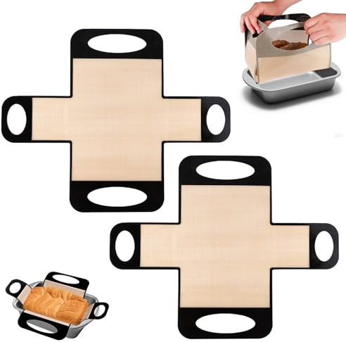 Lyreh 2pcs Silicone Bread Slings, Reusable Bread Making Loaf Pan Liner with 4 Handles Practical Kitchen Baking Supplies Sour Dough Mat for 9x5 or 1.5lb Loaf Pans Dutch Oven Accessories