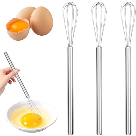 Menibeuty 3 Pièces Mini Fouet Cuisine, Ustensiles de Cuisine inox Mélangeur Fouet Patisserie, Petit Fouet Mélangeur, Outil De Fouet En Mousse pour Mélanger Fouetter Battre Mousser et Remuer