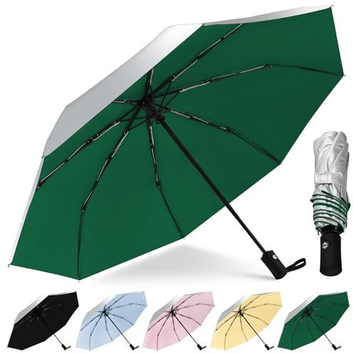 HEXSOLID Regenschirm mit UV-Schutzfaktor 50+, kompakter Regenschirm für Sonne, wasserdicht und windabweisend, Sonnenschutz, automatisches Öffnen, Schließen (Silber/Rosa, 46inch)