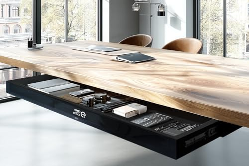 Ergo Office ER-S-302 platt underbordsslåda 758 mm | robust plastlåda med stålstyrning upp till 10 kg | platsbesparande arbetsplatsorganisatör för kontor och hemmakontor