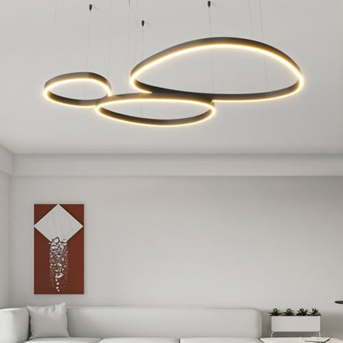 LED Lampada Sospensione tavolo pranzo Luci Dimmerabile Anello Metallo Soggiorno Lampadario Regolabile Altezza Luce Pendente Hotel Restaurant Hall Plafoniera lilluminazione(Nero,3 heads)