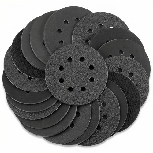 QWORK® 100 Disques de Ponçage Eau et Sec, 125mm 8 Trous, 10 Grain (80 à 2000) - Papier Abrasif Carbure de Silicium Compatibles Toutes Ponceuses