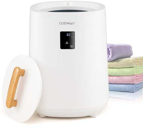 COSTWAY Towel Warmer Bucket, 18L Large Luxury Electric Towel Heater with LED Display, Auto Shut Off & Fragrance Holder, Bathroom Spa Hot Heated Oversized Towels Bucket for Bathrobes Blankets (White)