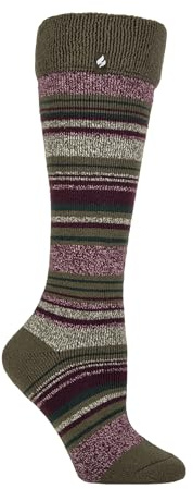 HEAT HOLDERS SOCKSHOP Women’s 1.6 TOG Wellington Boot Socks – Thermal Long Cushioned Riding Outdoor Warm Equestrian 4-8 (UK, Numeric, 4, 8, Regular, Regular, Daphne Stripe Olive)