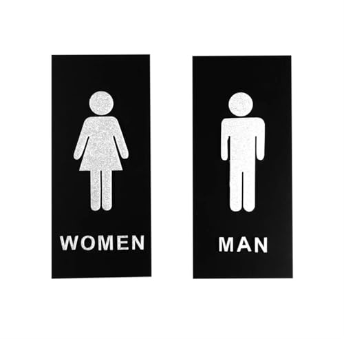 Toilettenschild Herren/Damen, Schwarzes Toilettenschild for Männer und Frauen, Tür-WC-Wandaufkleber, montiert, Waschraum, 20 x 9 cm(Man Women)