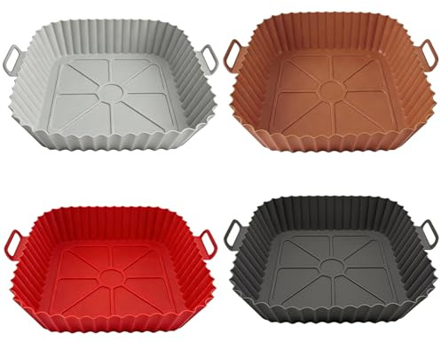 Silicone Air Fryer Liners 4 Pack Reusable Airfryer Accessories Replacement for Disposable Parchment Paper Liner, Compatible with Ninja, Tower, COSORI