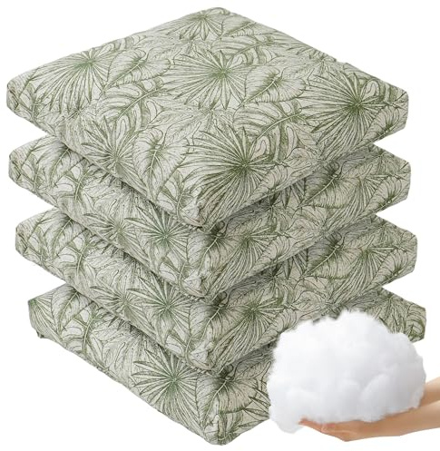 Viste tu hogar Pack 4 Cojín Silla Exterior 45x45cm, Tela Alta Densidad, 50% Algodón 50% Poliéster, Impermeables, Resistentes UV Y Desgarro, Lazos De Sujeción,Verde Hoja Gruesa,Fabricado En España