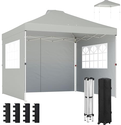Outsunny Pavillon ca. 3x3 m Wasserdicht Höhenverstellbar UV 50+ Hellgrau