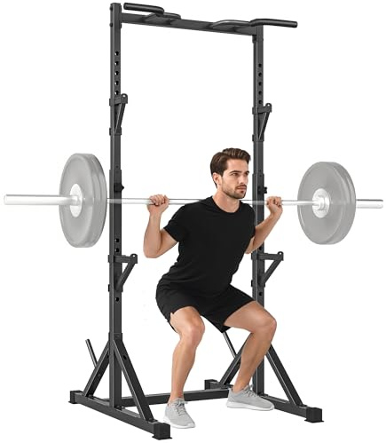 SPORTNOW Power Tower fristående Dip Station med skivstångshyllor, styrtorn upp till 200 kg Squat Rack multifunktionell armhävstång av stål, svart