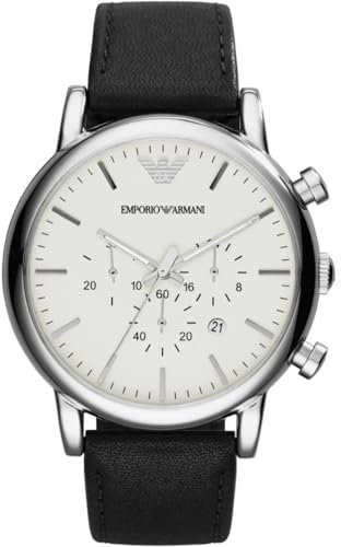 Emporio Armani Watch For Men, Chronograph Movement and 46mm Case Size with Stainless steel, Leather or Silicone strap Off-White und Silberton , 46MM