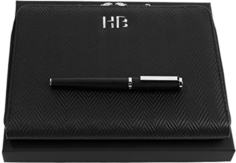 Hugo Boss Schreib-Set Herringbone HPMR106 (Tintenroller & A5 Konferenzmappe) | Geschenkbox