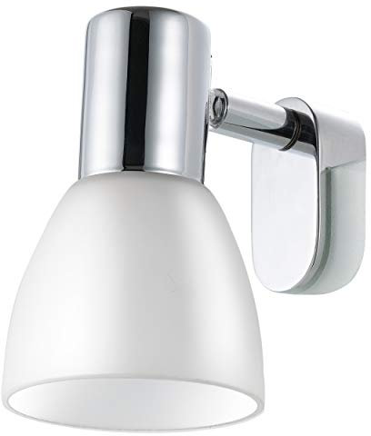 Eglo Sticker Lampada con finitura a specchio, applique, lampada cromata a specchio, metallo e vetro opalino satinato, lampada da bagno cromata, bianco, luce a prova di umidità, IP44, attacco E14