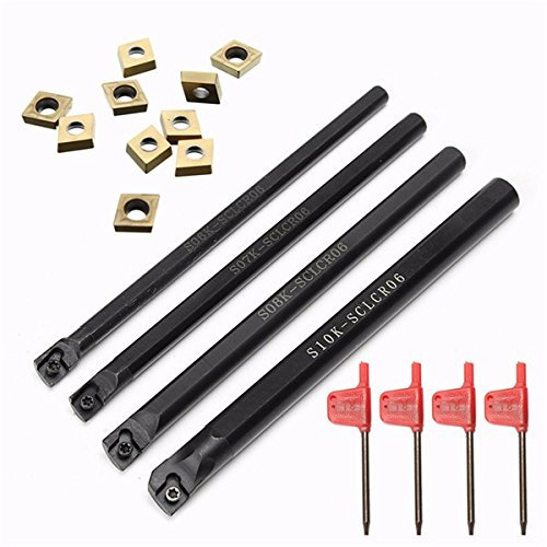 EsportsMJJ 4pcs 6/7/8 / 10mm SCLCR06 Drehen-Werkzeug-Halter-Drehmaschine-Bohrung-Stab mit 10pcs CCMT060204 Einsätze