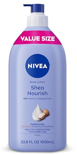 NIVEA Shea Nourish Body Lotion for Dry Skin with Hyaluronic Acid, Shea Butter and Deep Nourishing Serum, 48-Hour Body Moisturizer, 33.8 Fl Oz Pump Bottle